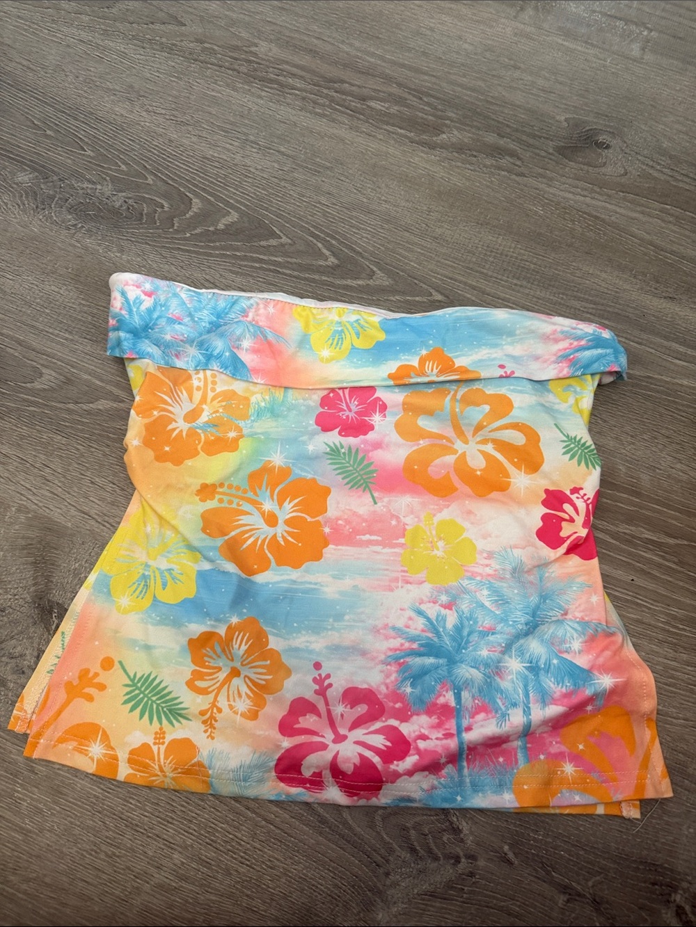 SHEIN Tropical Strapless Tube Top in Orange, Pink, Blue, Yellow